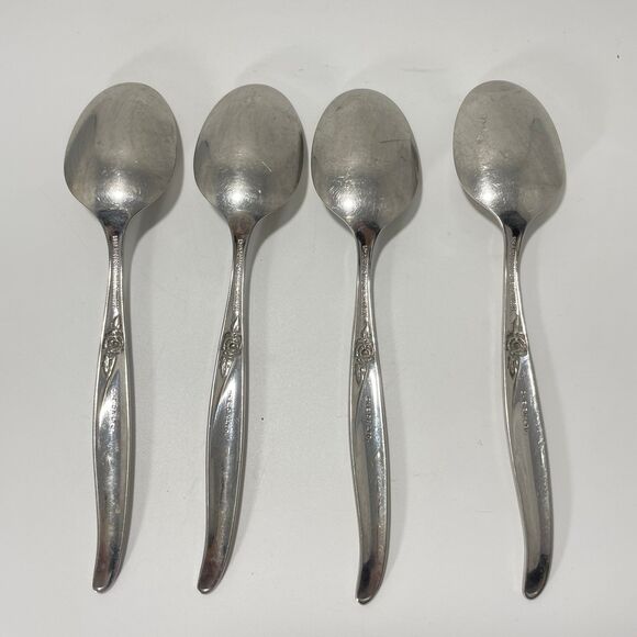 Lot of 4 Oneida Wm A Rogers Premier La Rose Stainless Teaspoon 6” Vtg - Picture 4 of 6